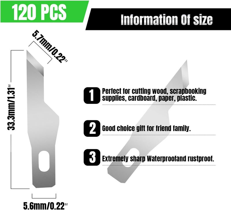 QIMAOO 120 Pcs Exacto Knife Blades, #16 High Carbon Steel Hobby Knife Blade Refills Hobby Knife Replacement Blades for Craft, Scrapbooking, Stencil - Image 2